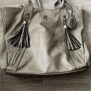Browning Grey Faux Leather Tote Bag With Tassel Accents